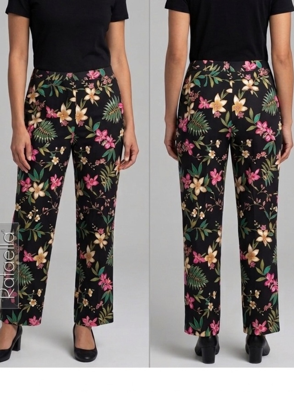 Rafaella Tropical Floral Black Pants 8